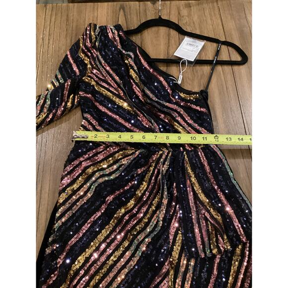 SELF PORTRAIT Stripe Sequin asymmetric one shoulder Mini Dress size 0 NWT - Picture 7 of 15